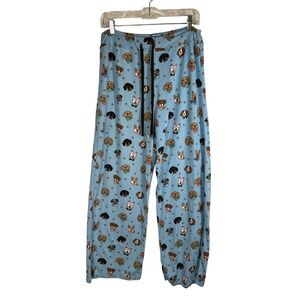 Amanda Blu Mens Dog Print Pajama Pants Blue Lounge Sleepwear Size Medium